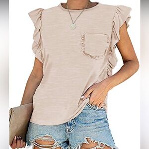 Miholl tan ruffle sleeved pocket tshirt